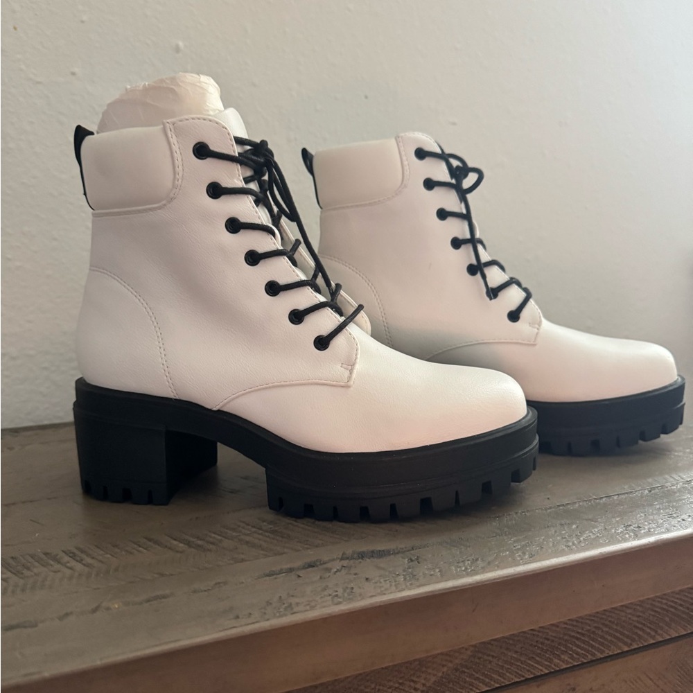 Forever 21 White and Black Combat Boots
